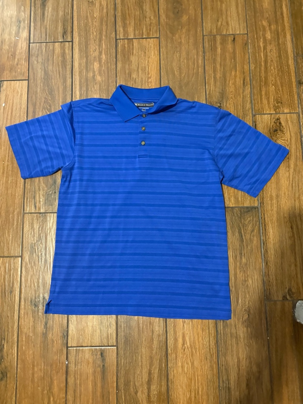 Pebble Beach Blue Striped Polo Short Sleeve Regular Men’s Size L Button Collar
